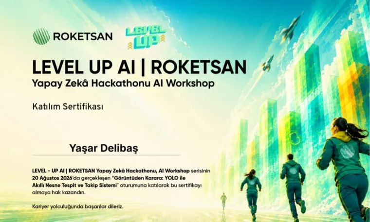 LEVEL UP AI | ROKETSAN participation certificate for the 20 August 2026 session on object detection with YOLO